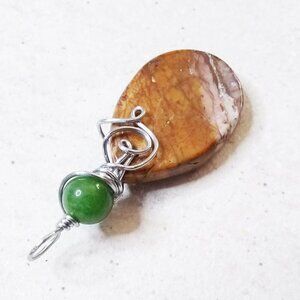 Rustic Green & Brown Jasper Combo! Uniquely Wire Wrapped Pendant!